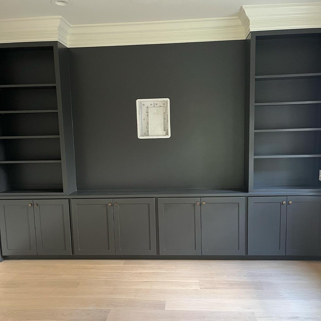 Finished custom cabinetry and console