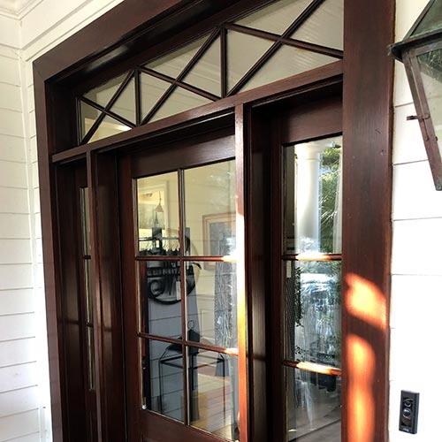 Mahogany exterior door with a rich wood finish